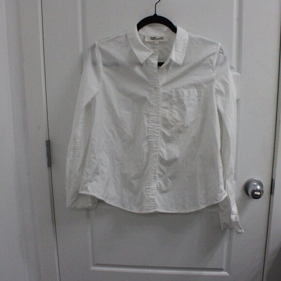 Diane Von Furstenberg DVF Button Down Lace Back Long Sleeve Shirt White Size 6 - Picture 1 of 3